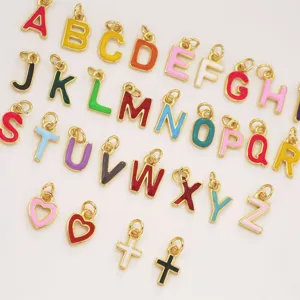 Ciondoli alfabeto smaltati colorati 26 lettere placcati oro accessori gioielli DIY