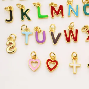 Ciondoli lettere alfabeto in smalto colorato metallo dorato gioielli fai da te collana