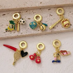 Lot de Pendentifs Sport Émail Plaqué Or 18K Baseball Yoga Tennis DIY Bracelet Bijoux