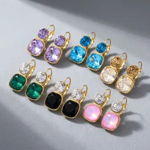 Pendientes Colgantes De Cristal Redondos Cuadrados Para Mujer Chapados En Oro Acero De Titanio Estrás Joyería Geométrica