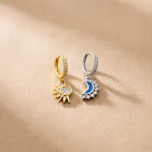 Elegant sun and moon hoop earrings with cubic zirconia for niche luxury design style