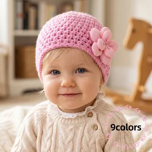 Gorro Beanie de Punto de Invierno para Bebé de Estilo Occidental Con Decoración de Flores 3D Ganchillo Cálido Gorro Suave