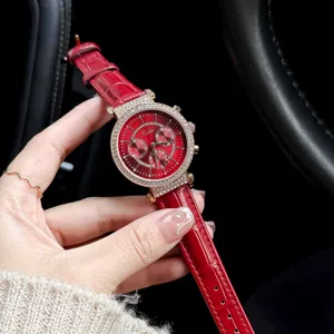 Elegant Scottie quartz watch featuring a red crocodile leather strap and diamond bezel