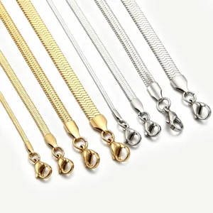 Unisex Hip Hop Edelstahl Flache Schlangenkette Halskette Gold Silber Galvanisiert Fischgrätenmuster Klinge Kette Choker Täglich Modeschmuck