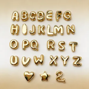 18K Gold Plated Copper Bubble Initial Letter Pendant For Women DIY Jewelry Making 3D Heart Star Alphabet Symbol Charm