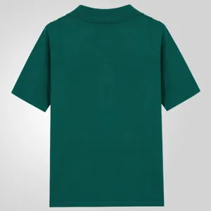 Detailed back view of a men's dark green knitted polo shirt showing premium texture.