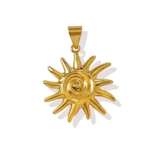 Goldener Sonnen Anhänger Nahaufnahme, Messing 18K vergoldet Spirale Design für DIY Kette.