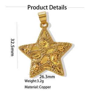 Vergulde koperen ster hanger ketting sieraden accessoire met getextureerde details 32mm