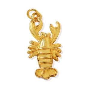 Gold lobster pendant charm for DIY jewelry making, stylish brass necklace accessories.