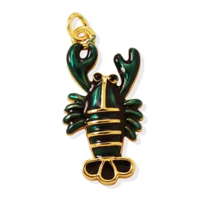 Brass 18K gold plated green enamel lobster pendant DIY necklace jewelry accessory Etsy style