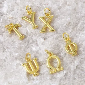 Pendentifs lettres grecques en or breloques alphabet en métal pour fabrication de bijoux DIY.