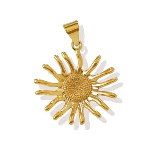 Exquisiter 18K vergoldeter Messing Sonnenanhänger mit strukturierter Mitte für DIY Halsketten.