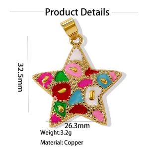 Verzuld Koper Kleurrijk Emaille Ster Hanger DIY Ketting Sieraden Detail Weergave Stijl
