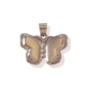 Silberfarbenes Metall Perlmutt Schmetterling Anhanger Halskette fur DIY Schmuck Zubehor
