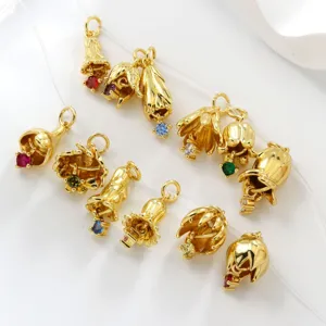 Gold flower charm detail with colorful zircon stones, perfect for DIY jewelry crafting and necklaces.