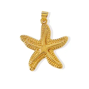 Pendente stella marina dorata, accessorio gioiello stile oceano dettagliato per collana.