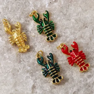 Brass 18K gold plated enamel lobster charm pendant for DIY necklace jewelry making accessories.