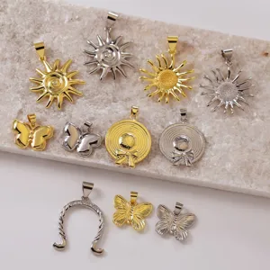 Messing 18K Gold und Silber beschichtete DIY Halskette Anhänger mit Sonne Schmetterling.