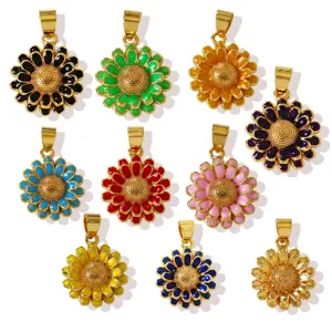 Colorful enamel sunflower pendants brass gold plated charms for DIY necklace jewelry making