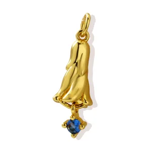 Exquisite 18k gold plated flower pendant with blue zirconia stone DIY jewelry accessory.