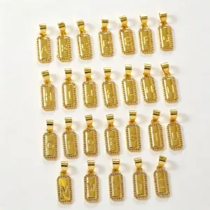 Ciondoli lettere rettangolari placcati oro zircone cubico alfabeto fai da te collana.