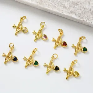 Gold plated brass bow and arrow heart birthstone pendant DIY jewelry making charms.