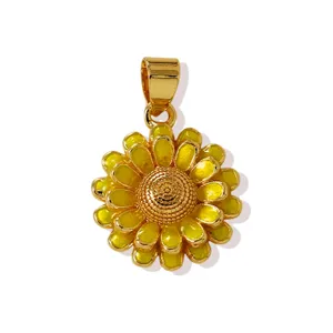Exquisite gold plated sunflower pendant with yellow enamel, perfect for necklace DIY charms.