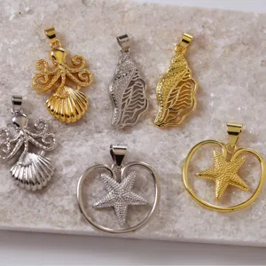 Stile oceano conchiglia stella marina polpo ciondolo metallo accessorio collana DIY dettagli.