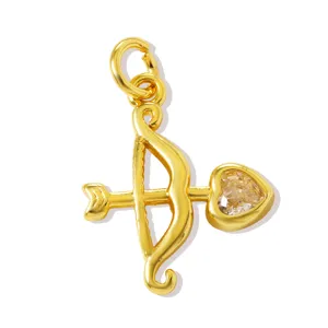 Detailed view of brass cupid arrow heart birthstone pendant charm for DIY necklace jewelry.