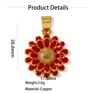 Sunflower enamel pendant copper gold plated charm necklace detail view accessory Etsy style