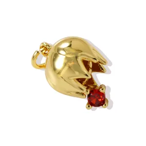 18K gold plated brass flower pendant detail with sparkling red zircon stone for DIY jewelry making
