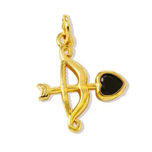 Exquisite Gold Cupid Bow Arrow Black Heart Pendant Brass DIY Necklace Jewelry Accessory