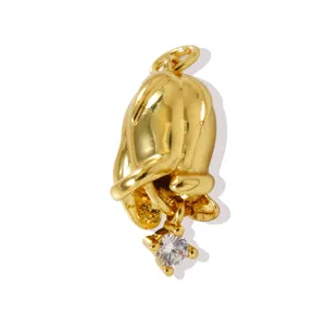 Gold-plated flower bell pendant detail shot with sparkling cubic zirconia stone for DIY necklace.