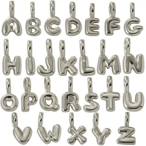 26 english letter pendants set, silver color puffy alphabet charms for DIY jewelry making.