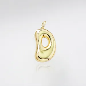 Golden puffy letter pendant detail shot, exquisite electroplated finish, glossy metallic shine.