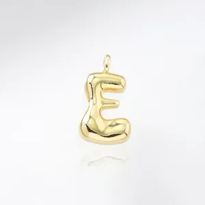 Gold puffy letter E pendant charm, chic bubble alphabet jewelry accessory for necklaces.