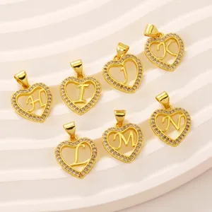 18k gold plated brass heart initial letter pendant charm for DIY necklace bracelet jewelry