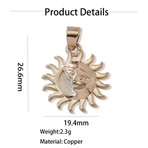 Pendentif visage de soleil en laiton collier bracelet DIY bicolore or acier couleur