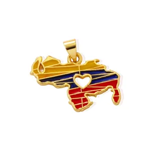 Stylish gold-plated Venezuela map pendant with enamel flag colors, perfect DIY necklaces.