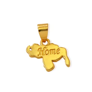 Gold plated map pendant detail view, stylish DIY necklace jewelry accessory for women.