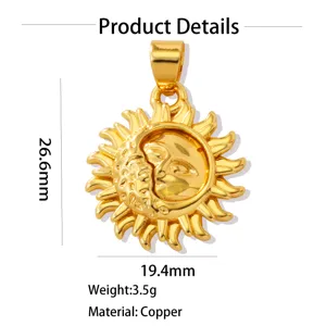 Pendentif visage de soleil en laiton doré, charm DIY pour collier bracelet, bijou élégant.