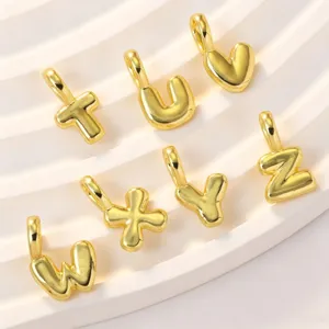 18k gold plated brass puffy letter charms, minimalist alphabet pendants for diy jewelry necklaces.