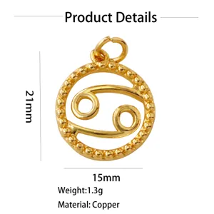 Gold zodiac cancer pendant copper charm 21mm jewelry accessory elegant detail display
