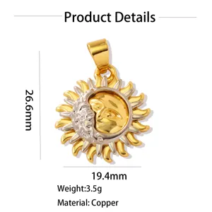 Pendentif visage soleil lune bicolore en cuivre accessoire bijoux DIY dimension 26.6x19.4mm.