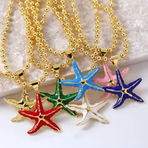 Collana Con Ciondolo Stella Marina In Smalto Ottone Olio Colorato Stella Marina Gioielli Per Donne Dolce Stile Spiaggia Estate Accessori Moda