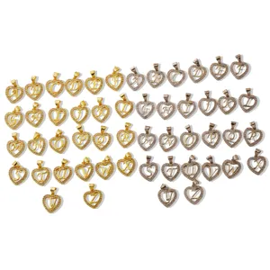Heart shaped alphabet letter pendants pavé crystal gold silver DIY jewelry charms set