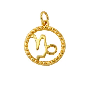 Exquisite 18K gold plated brass Capricorn zodiac sign pendant detail view for jewelry making.