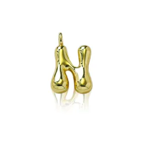 Gold puffy letter pendant, cute 3D bubble alphabet charm for fashion necklace DIY design.