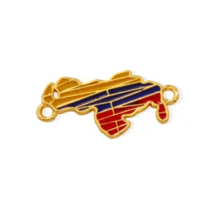 Close-up detail view of the gold-plated metal map pendant charm with colorful enamel finish.