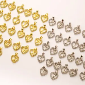 Gold silver alphabet letter heart crystal pendant charms DIY necklace bracelet jewelry accessories